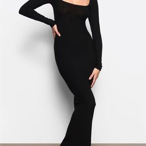 SKIMS Black Maxi Dress with Long Sleeves